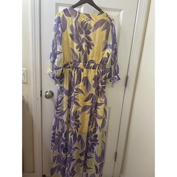 SVELTO STELLA  3/4 SLEEVE YELLOW PURPLE LEAVES PATTERN US SIZE 12 PEARLS - Picture 9 of 16